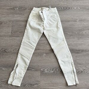 White Skinny Zara Moto Jeans with Zipper Details